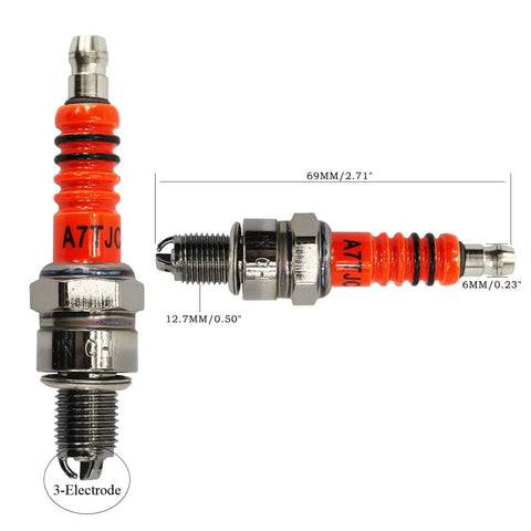 A7TC spark plug with dimensions for GY6 Ignition Coil Kit With CDI Relay Regulator A7TC Spark Plug For 50cc 70cc 90cc 110cc 125cc