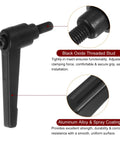 4 Pack Adjustable Clamping Lever Handles M6 12mm Thread Bolts Black Aluminum Alloy Rotating Screw Quick Release