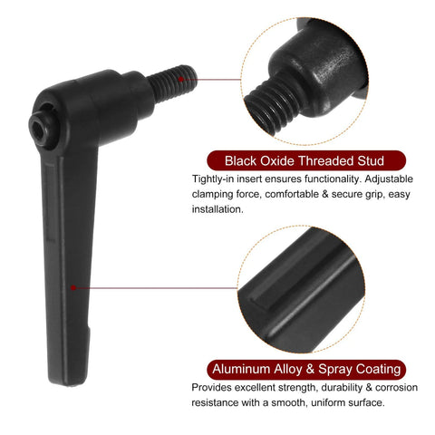 4 Pack Adjustable Clamping Lever Handles M6 12mm Thread Bolts Black Aluminum Alloy Rotating Screw Quick Release