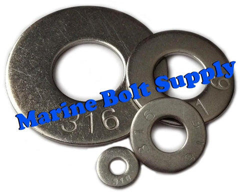 Type 316 stainless steel flat washer assortment by Marine Bolt Supply, assorted sizes