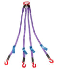 Beefed Up Heavy Duty Chain Sling Kit For Lifting And Towing, 5 Ft Four Leg G80 Alloy Steel Chain With Grab Hooks, Adjustable Length And Angle, 6610 Lbs Capacity, Polyester Strap Hoist Sling, Durable Lift System, four-leg purple sling with red hooks