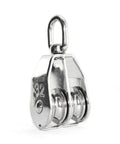 Beefy Heavy Duty Stainless Steel Double Pulley Block With Swivel Wheel For Lifting, 304 Grade, M32 Rope Fit, 9mm Rope Compatible, Waterproof And Rustproof, Great For Hoists, Ceiling Rigs, And DIY Lifts, front view