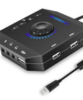 External USB Sound Card 7.1 Channel Audio Adapter With 3.5mm Interface And USB For PC And Laptop, Multi Port Audio Card Lets You Connect Headphones Microphones And Speakers At Once, featuring multiple USB and 3.5mm ports.