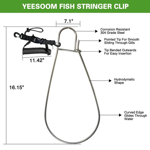 Beefy Heavy Duty Stainless Steel Fish Stringer Clip 78 Inch Quick Release Lanyard For Spearfishing Kayak Fishing And Scuba Diving
