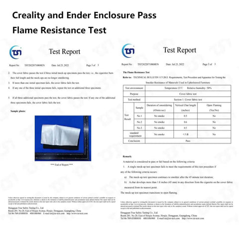 Fireproof And Dustproof 3D Printer Enclosure Tent With Constant Temperature Control for Ender Series flame resistance test report