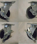 Heavy Duty Swivel Casters With Top Lock Brakes Kingpinless Phenolic Wheels Slick Smooth Ride For Toolboxes Rolling Carts Pack Of Four, four angled views of durable casters with top lock brakes.