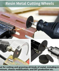 Heavy Duty Rotary Tool Cutting Wheel Set Including Diamond And Resin Blades For Crushing Through Glass Metal Wood Brick Without Breaking A Sweat Built Like Tanks For Hella Durability with resin metal cutting wheels in action.