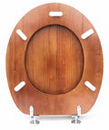 Universal Oval Solid Wood Toilet Seat With Slow Close Soft Buffer Lid, Natural Veneer Finish, Ergonomic Elongated Design, Easy Peasy Setup, Real Game Changer For Modern House Bathrooms, top view of wooden seat.