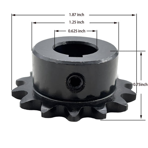 Roller Chain Sprocket Type B, 14 Tooth, Five Eighths Inch Bore, For ANSI Thirty Five Chain, 1045 Carbon Steel With Hardened Teeth, Two Setscrews At Ninety Degrees, Keyway Three Sixteenths By Thirty Two Inches, Built Tough Drive Gear
