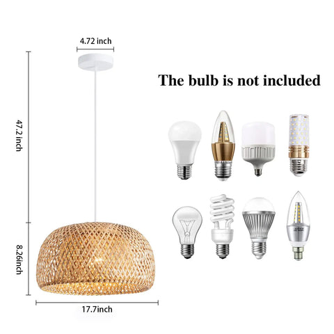 Handwoven Natural Rattan Pendant Light For Kitchen Island And Living Spaces, 17.7 Inch Bamboo Lamp Chandelier, Eco Friendly Non Toxic Ceiling Fixture, Durable Woven Pendant With Dope Rustic Modern Vibe