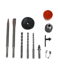 High Impact Rotary Hammer 1100 Watt Sds Plus Hammer Drill bits and chisels set including accessories for concrete projects.