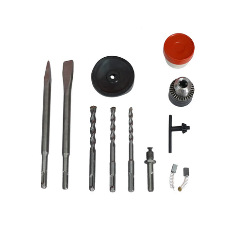 High Impact Rotary Hammer 1100 Watt Sds Plus Hammer Drill bits and chisels set including accessories for concrete projects.