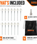 15 Pack 8 Inch Heavy Duty Screw In Tent Stakes Drill In Ground Anchor Pegs With Hex Head Driver And Storage Bag Visible