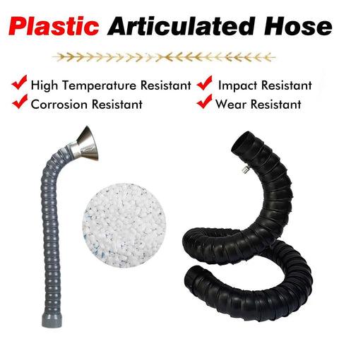 Flexible Welding Fume Extractor Arm With Adjustable Hood And Killer Suction Power For Tough Workshop Dust Cleanup That Clears The Bench Smoothly Without Drama, plastic articulated hose, high temp resistant, impact resistant.