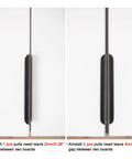 Installation guide for 8 Pack White Aluminum Edge Pulls Concealed Cabinet Handles showing gap requirements for single and double pulls.