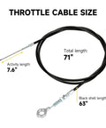 71 Inch Throttle Cable For Go Karts Compatible With Predator 212cc 196cc GX160 GX200 Engines shown with cable length details