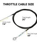 71 Inch Go Kart Throttle Cable Kit For Predator 212 196cc GX160 GX200 6.5HP Engines with dimensions and length details