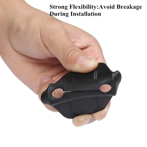 Flexible black door lock trim cover for Jeep Wrangler JL JLU 2018 2026 and Gladiator JT, held in hand, showing anti-break design.