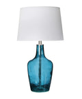 Cool Deep Blue Translucent Textured Glass Table Lamp With Cream Empire Shade And Brushed Chrome Accents Modern Bedside Or Foyer Lamp Ideal For Bedroom Or Hallway Decor Uses 60W Type A Bulb