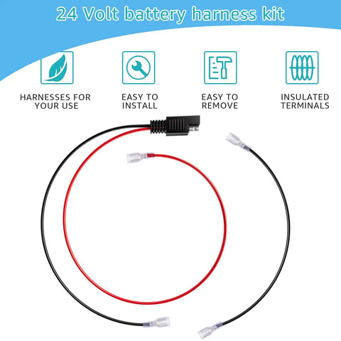 24V Electric Scooter Battery Wiring Harness With 2 Prong Connector And Insulated Terminals, Replacement Cable Kit Compatible With eZip, IZIP, Schwinn, GT, Mongoose And Other 24V Scooters