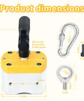 Dimensions of 600 Lb On Off Switch Magnetic Holder For Welding And Lifting with screw and carabiner details