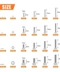 Massive 1280Pcs Stainless Steel Hex Socket Cap Screws Set With M2 M3 M4 M5 Bolts Nuts And Washers In Classified Storage Box Anti Rust Corrosion Resistant Fasteners For Home Garage Auto DIY Projects size chart for M2-M5 screws