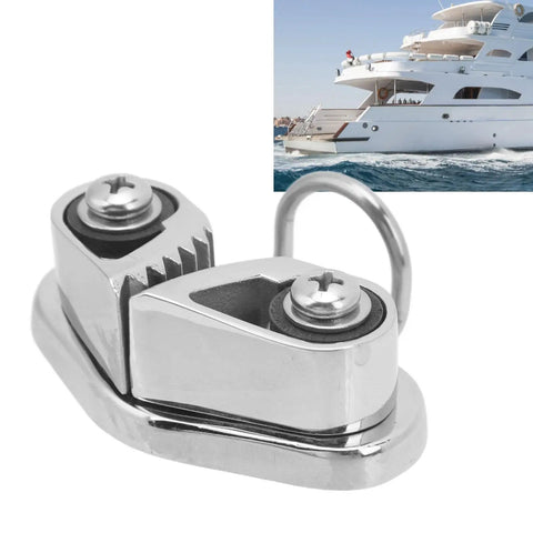316 Stainless Steel Cam Cleat With Ring Fairlead For 3 To 12mm Rope front view near yacht, durable marine anchor cleat