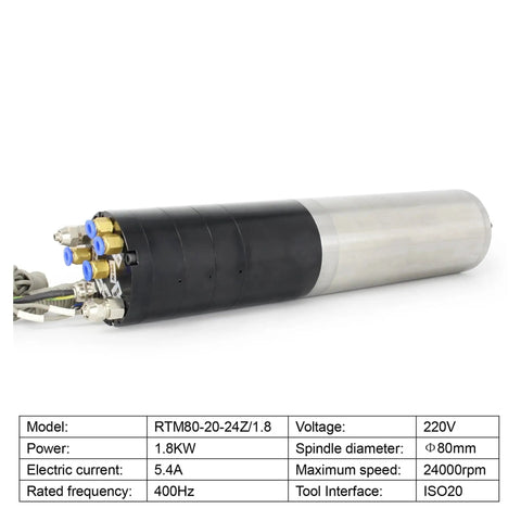 Heavy Duty Cnc Router 1.8Kw Water Cooled Spindle Motor With Automatic Tool Change Iso20 Er20 24000Rpm close-up view with detailed specifications.
