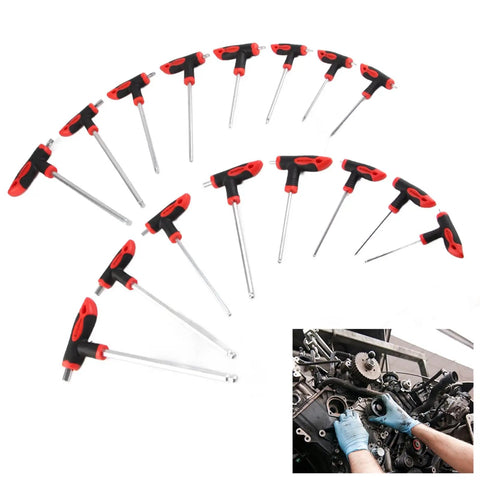 Top Notch 16 Piece Pro T Handle Hex Key Wrench Set With Ball Ends For Tight Spots Heavy Duty Chrome Vanadium Steel Tools Perfect For Auto Repair And Home Boss Jobs No More Stripping Screws, 16-piece T-handle set on white