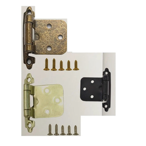 Two Pack Cupboard Door Flush Hinges with screws in retro green for overlay cabinets, smooth soft close operation, durable steel