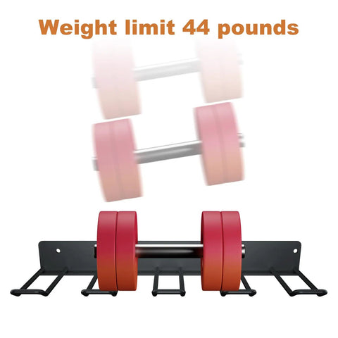 Heavy Duty Carbon Steel Power Tool Organizer 2-Piece Wall Mounted Racks With 8 Slots holding weights, demonstrating 44 lb capacity
