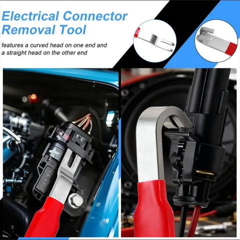 Heavy Duty 11 Piece Electrical Disconnect Pliers And Wire Stripper Kit With Hose Clamp Tool, curved and straight heads for connector removal.