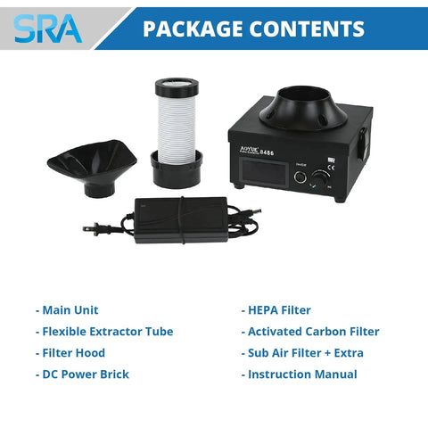 Benchtop Solder Fume Extractor With Heavy Duty Air Suction And Triple Filter System, HEPA Plus Activated Carbon box components