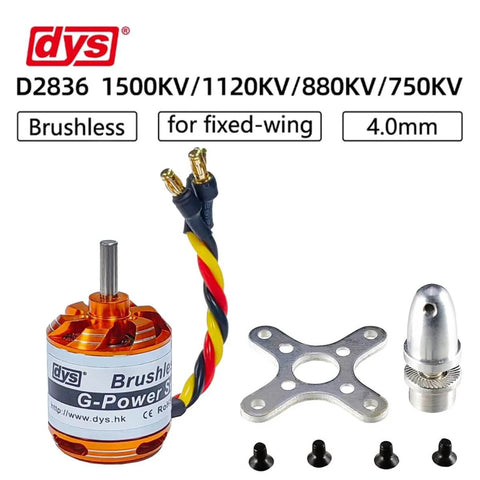 D2836 Beefy Brushless Outrunner Motor Series For 2 To 4S LiPo Multicopter Quad Copter And Fixed Wing RC Aircraft With 4.0mm Shaft And Banana Plug Adapters, 1500KV 1120KV 880KV 750KV Options For High Performance UAV Power, showing components