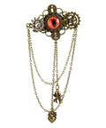 Epic Unisex Steampunk Hair Clip With Spinning Gears And Creepy Devil Eye Brooch For Halloween Costumes Or Gothic Daily Style Antique Gold Metal Alloy Jewelry Accessory featuring chains and gears.