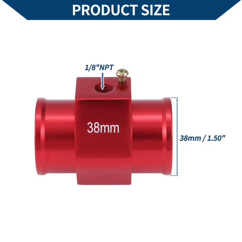 Straight Up Heavy Duty 12V 24V Universal Water Temp Sensor Kit showing red 1/8 NPT adapter, measuring 38mm.