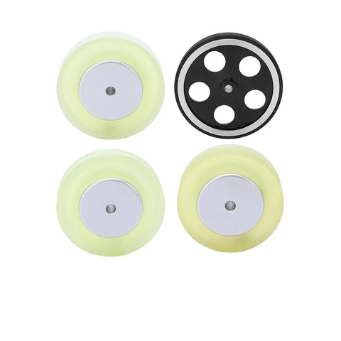 KVXJH 6mm Hole Diameter Encoder Meter Accessory Encoder Meter Wheel Part Length Counter Wheel for Counting Measuring Tools(V15) showing four wheels, two clear and two black with silver centers.