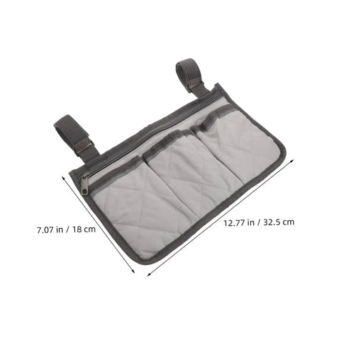 Senior Bedside Rail Organizer With Four Compartments And Cup Holder, Pongee Storage Bag showing dimensions 12.77 x 7.07 inches