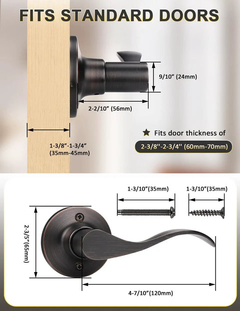 Two Pack Single Sided Dummy Door Handle In Oil Rubbed Bronze No Fuss Easy Push Pull For Closet Or Pantry Right Handed Interior Door Lever Non Turning Dummy Knob, 65mm rosette