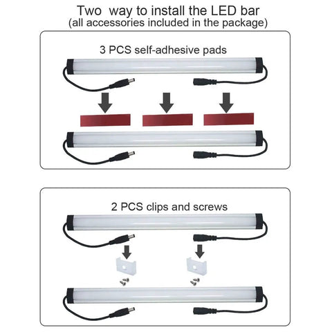 Under Cabinet LED Lighting Kit With 6 12 Inch Light Strips, 2000 Lumen Ultra Bright Warm White, installation options shown