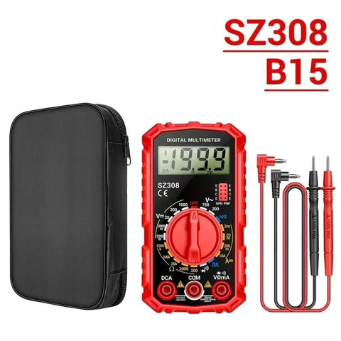Pro Grade Digital Multimeter SZ308 With LCD Display For Accurate AC DC Voltage Current Resistance And Diode Testing Includes Leads And Manual Red Case