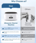 Image comparing Ultrasonic Cleaning Machine 650mL Ring Cleaner with manual cleaning, highlighting key advantages.