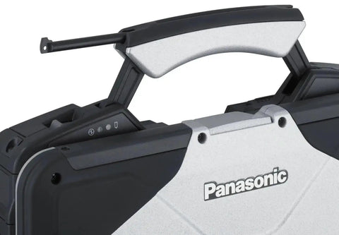 Built Like A Tank Rugged Laptop Toughbook CF 31 MK5 close-up of handle and connectivity features, durable design for construction jobs.