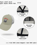 Apricot Baseball Cap For Men Camp Hat Sun Shield With Printed Design showing mesh back, adjustable buckle, and sweat band.