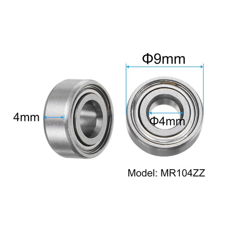 MR104ZZ Deep Groove Ball Bearing 4x10x4mm Chrome Steel Double Shielded ABEC 3 P6 for small machinery projects, view with dimensions