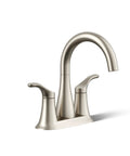 Simplice Centerset Two Handle Bathroom Sink Faucet With Clicker Drain 1.0 GPM Water Flow Modern Vanity Faucet In Vibrant Brushed Nickel Finish