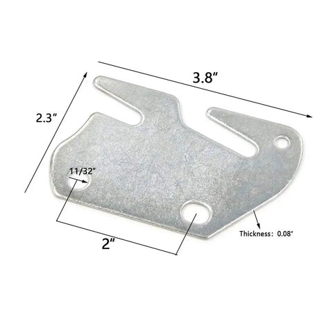 Rock Solid Wood Bed Plates And Rail Hook Plates For Quick Bed Frame Repair With Tough As Nails Iron Construction And Smooth Nickel Finish Includes Complete Four Piece Hardware Kit, measuring 3.8" x 2.3".