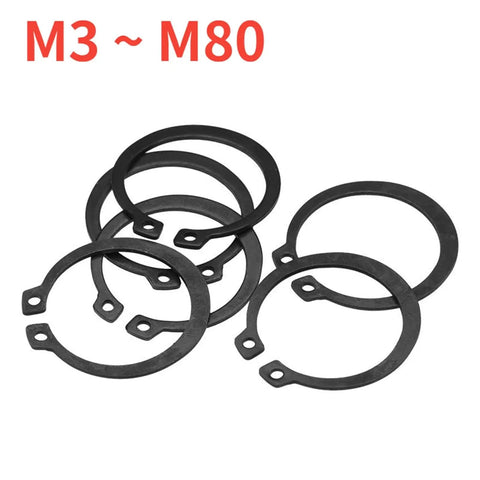 Heavy Duty M3 To M8 C-Type Shaft Retaining Ring Circlip Snap Lock set, black steel, for smooth cylinder valve and machinery installation.
