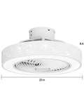 White 2 In 1 Ceiling Fan With Lights And Remote, 20 Inch No Sweat Low Profile Enclosed Modern Ceiling Fan For Small Rooms, 8.6 in height