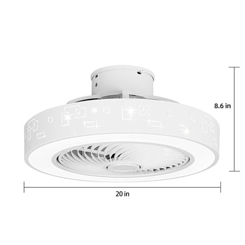 White 2 In 1 Ceiling Fan With Lights And Remote, 20 Inch No Sweat Low Profile Enclosed Modern Ceiling Fan For Small Rooms, 8.6 in height